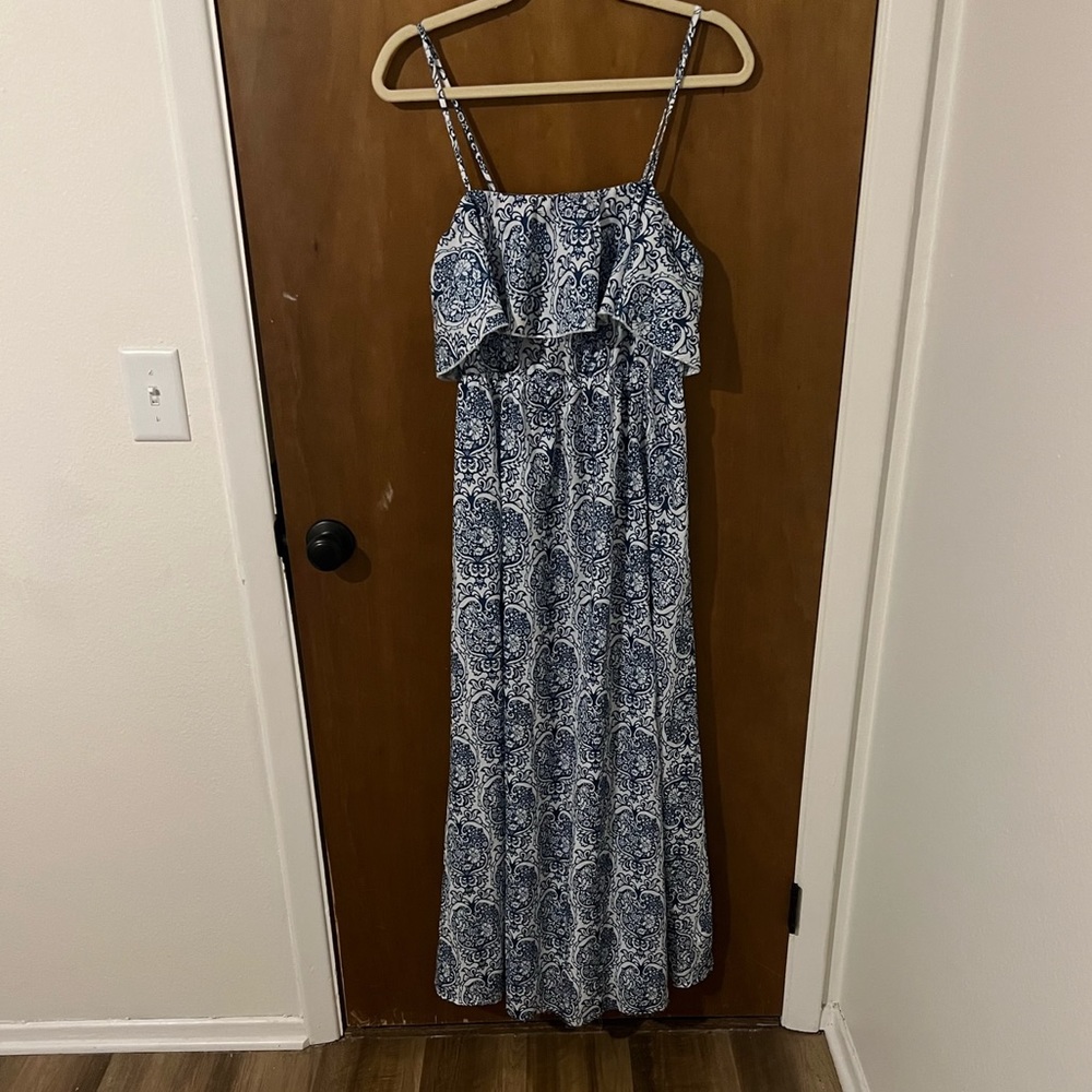 Blue and white maxi dress
